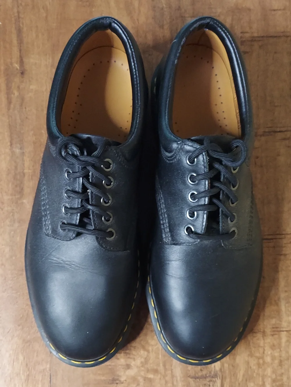 NWOT - Dr. Martens Black Leather 5-Eye Derby Shoes w/Yellow Stitching - Size 10